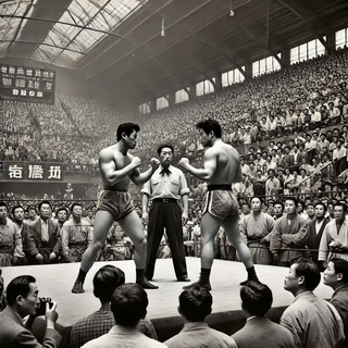 1954 Ganryujima Showa Era Rikidozan vs Kimura Masahiko.png