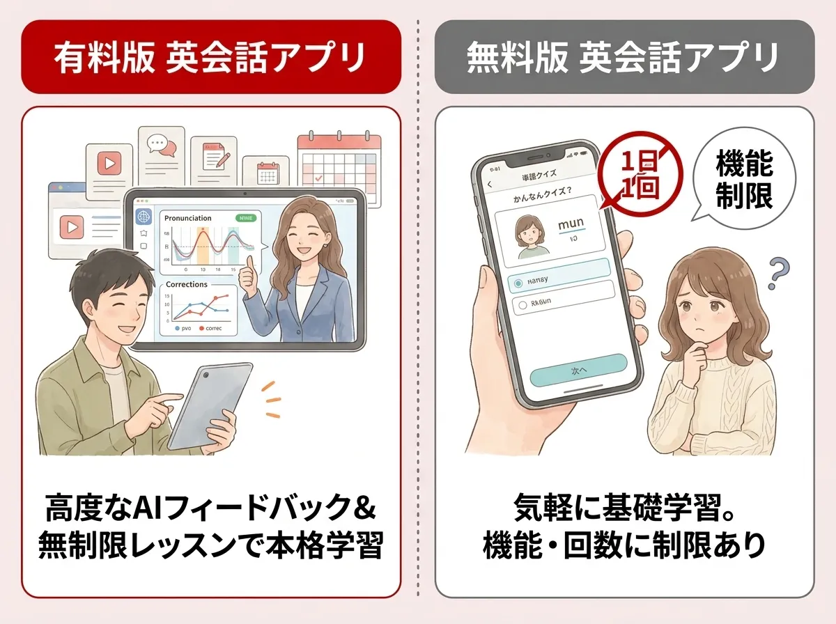 英会話アプリ有料版と無料版の違い