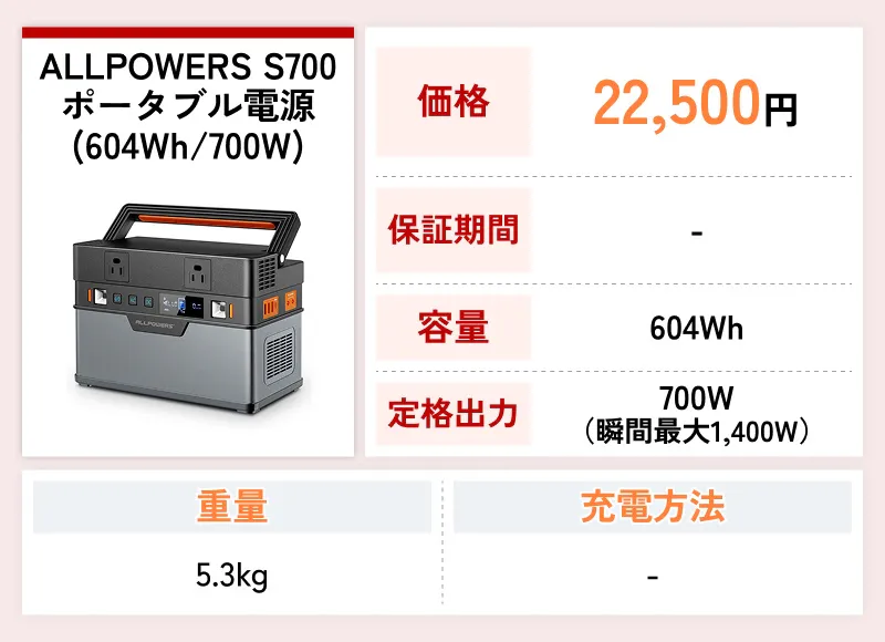 ALLPOWERS S700 ポータブル電源(604Wh/700W)