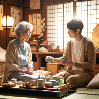 DALLEE 2024-01-16 14.16.17 - A Japanese elderly woman with dementia sitting in a traditional Japanese-style room, surrounded by comforting items specific to Japanese culture. She .png