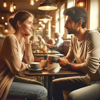 DALLEE 2023-12-13 23.44.18 - A heartwarming scene of a couple, a South Asian man and a Caucasian woman, enjoying a long conversation over coffee in a cozy cafe. The cafe is adorne.png