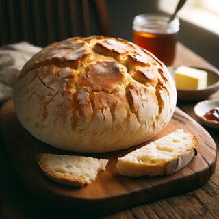 DALLEE 2024-10-02 19.20.27 - A rustic loaf of Bannock bread, a traditional Indigenous flatbread, with a golden-brown, slightly crispy crust. The bread is round and thick, with a s.jpg