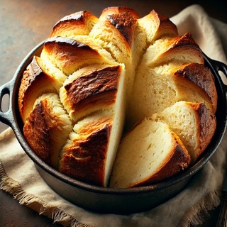 DALLEE 2024-10-16 18.59.49 - A freshly baked Kubaneh, a traditional Jewish Yemenite bread with a soft, golden-brown crust and a tender, buttery interior. The bread is shaped in la.jpg