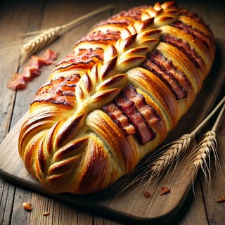 DALLEE 2024-10-17 17.54.45 - A freshly baked Bacon Épi, a French bread shaped like a stalk of wheat, with a golden, crispy crust and pieces of smoky bacon peeking through the fold.jpg