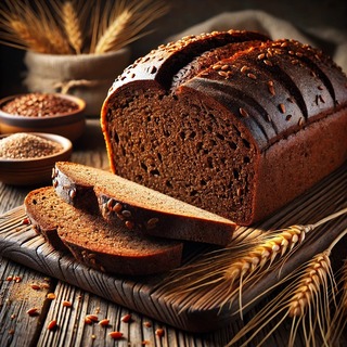 DALLEE 2024-10-20 00.17.25 - A loaf of traditional pumpernickel bread with a dark, dense crust and a rich, hearty interior made from rye flour. The bread is sliced to reveal its f.jpg