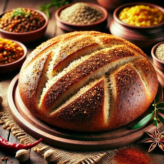 DALLEE 2024-10-28 19.48.39 - A traditional Ethiopian Berebere bread, with a round, golden-brown crust and a hint of spices. The bread is slightly rustic in appearance and is sprin.jpg