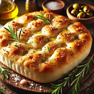 DALLEE 2024-10-31 18.59.57 - A freshly baked focaccia bread with a golden, slightly crispy crust, topped with rosemary, sea salt, and olive oil. The bread has dimples pressed into.jpg