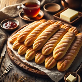 DALLEE 2024-11-19 05.47.29 - A tray of freshly baked Tea Finger Breads, delicate and elongated breadsticks with a golden-brown crust and a soft, fluffy interior. Each piece is per.jpg