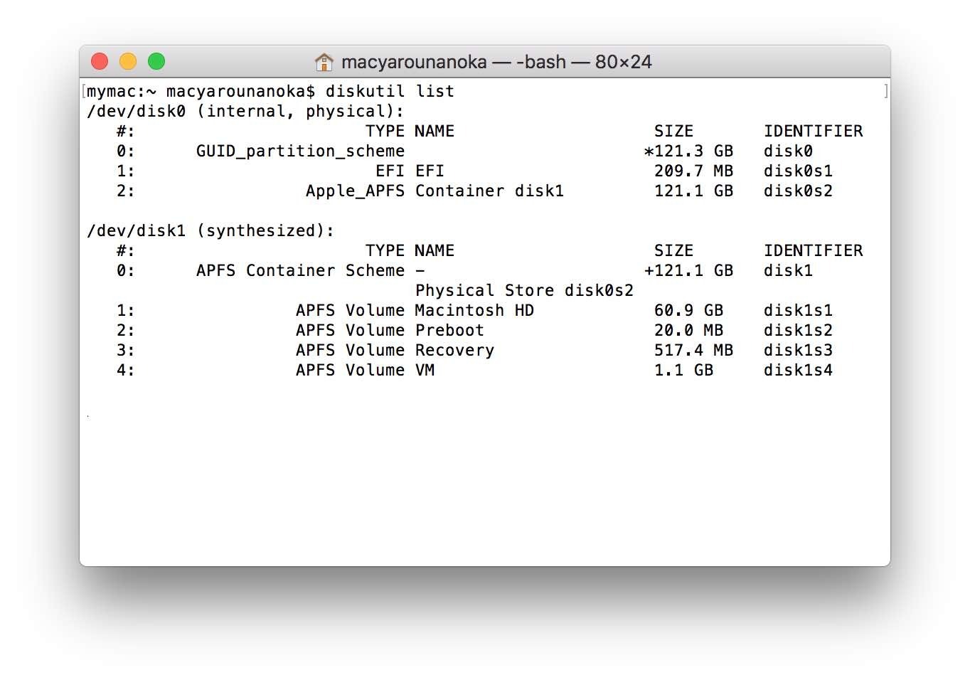 Microsoft Basic Data PartitionȂȂĂ邱ƂmFł܂Bdisk0APFSŐLĂ܂B