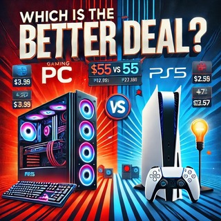 DALLEE 2024-10-04 00.15.37 - A dynamic image comparing a gaming PC and a PlayStation 5 (PS5) under the theme 'Which is the better deal_' The image features both devices side by si.jpg