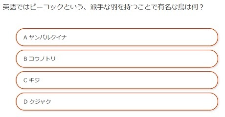 家に居ながらお小遣いを稼ぐ方法 英語ではピーコックという 派手な羽を持つことで有名な鳥は何 脳トレクイズ