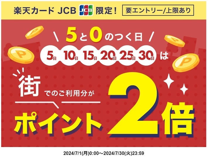 setsuyakukoの節約お得情報ブログ: 5と0のつく日は街でのご利用分がポイント2倍（楽天カード JCB限定）