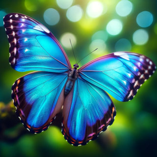 DALLEE 2023-10-18 17.31.04 - Photo of a Blue Morpho butterfly, celebrated for its iridescent blue wings. The butterfly is captured in its full splendor, with the shimmering blue h.png