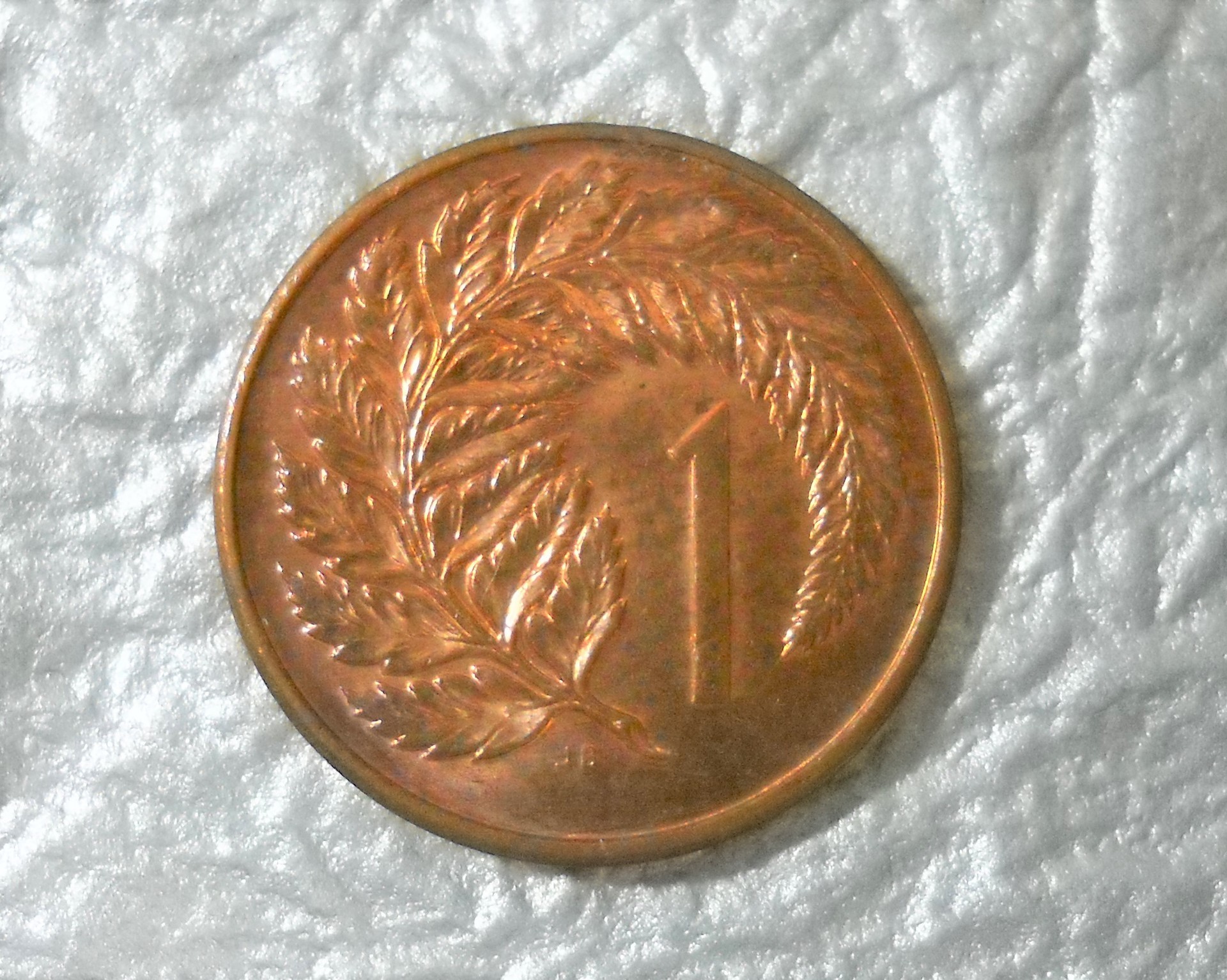 コレクションの記載: ニュージーランドのシダ植物が描かれた1セントコイン